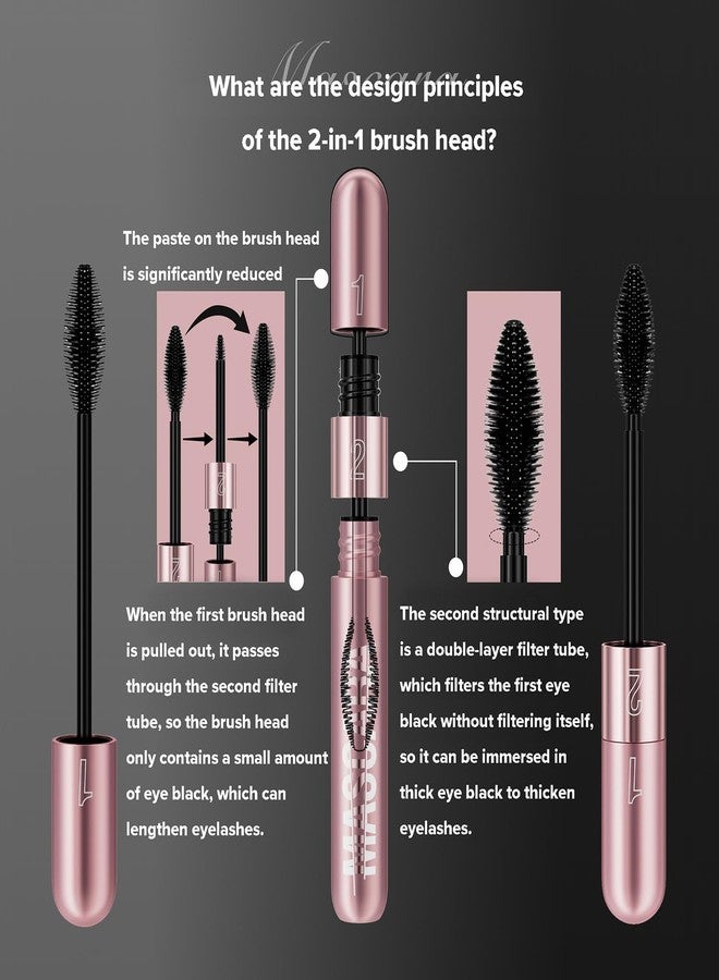 GHFCZOO 2Pcs 2 Step Lengthening & Volumizing Tubing Mascara, Smudge-Proof, Clump-Free, 2 in 1 Black Mascara For Natural Lengthening And Thickening Effect - Image 4